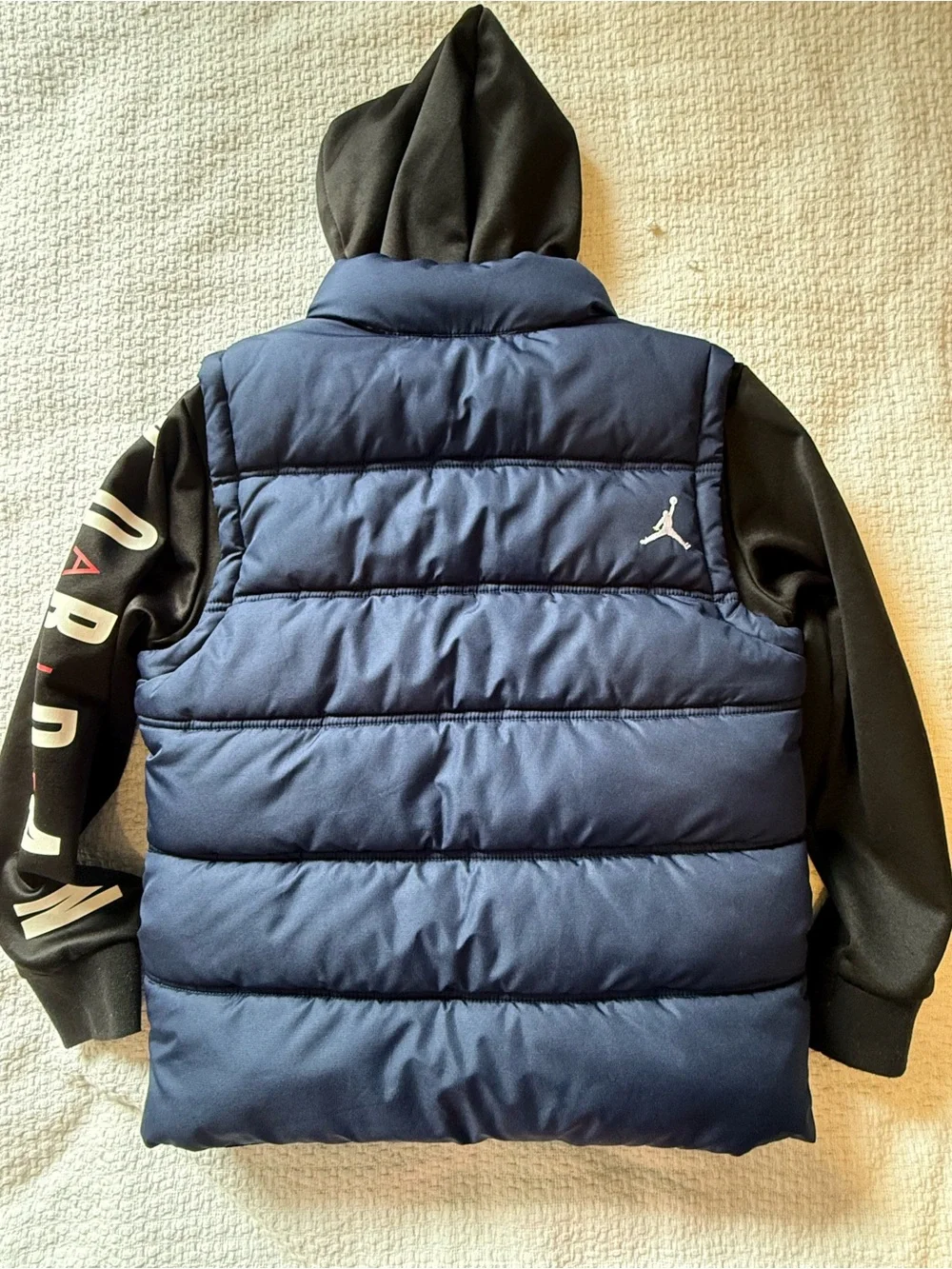 Jordan Boys' Navy & Black Puffer Vest with Sleeved Hoodie